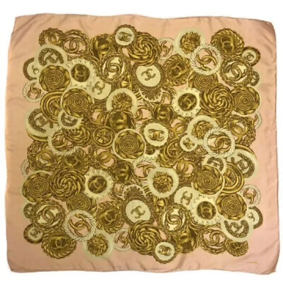 CHANEL CC Logo Pink 100% Silk Jewelry Print Scarf - Picture 4 of 12